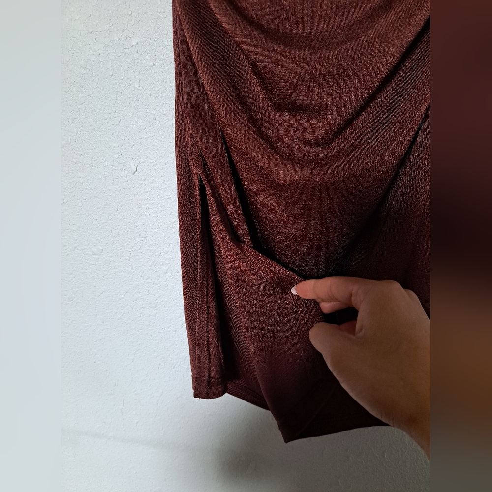 Brown Cowl Neck Dress - Picture 5 of 9